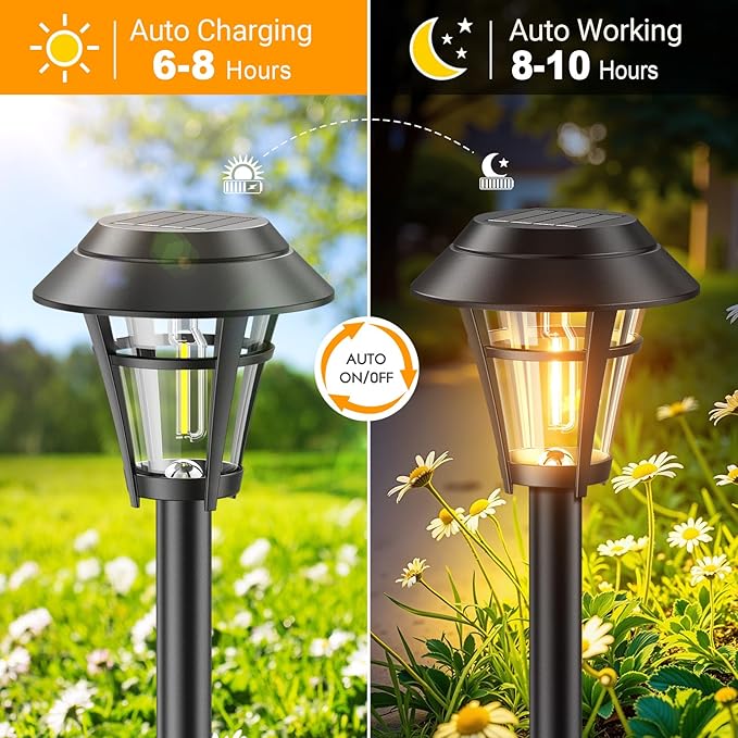 LETMY Solar Pathway Lights Outdoor 10 Pack Solar Lights Outdoor Waterproof Auto On/Off Solar Powered Garden Landscape Path Lights Outdoor Solar Lights for Yard Lawn Patio Walkway Driveway