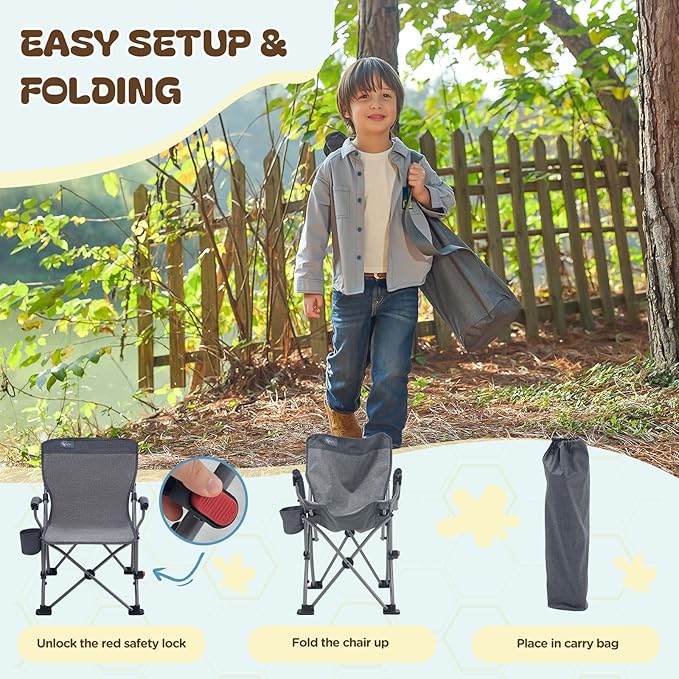 Busy Bee Oversized Kids Camping Chair with Cup Holder High Back Toddler Chair Kids Folding Chair Perfect for Beach &amp Outdoor Supports 150 Lbs.