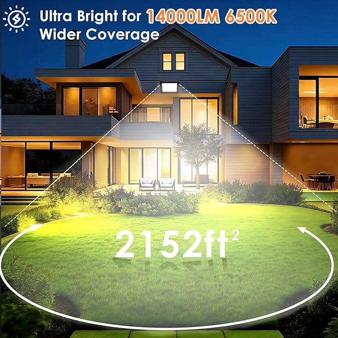 100W LED Flood Light Outdoor 14000LM Super Bright IP66 Weatherproof Plug-in Security Light with Switch and 6.56FT Wire for Garage Backyard Stadium 2Pack