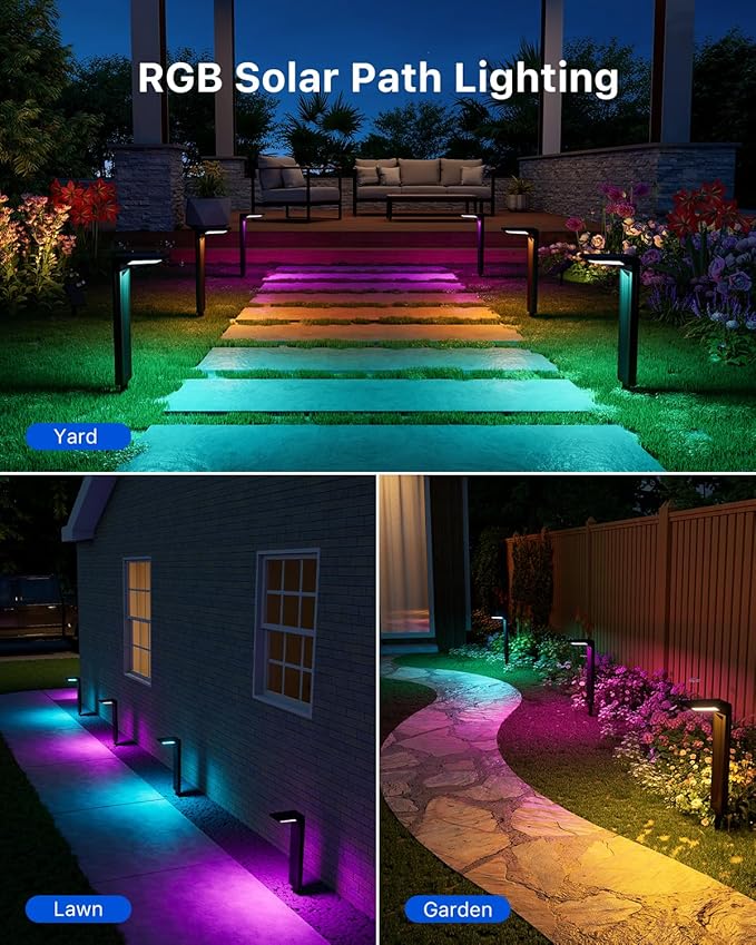 6 Pack Color Changing Solar Pathway Lights Outdoor Waterproof 20 LED Solars Powered Walkway Landscape Lamp for Garden Lawn Path Yard Driveway Sidewalk 8 Colorful Accent Lighting Decoration(RGB)