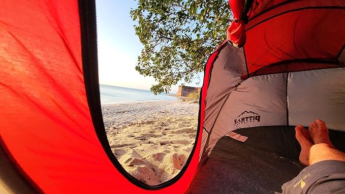 Pittman Outdoors PPI-POPUP4X Instant Set-up 4 Person Pop-up Tent with Large Mesh Window 9.02’ x 6.6’ x 3.2’ (Height) Red
