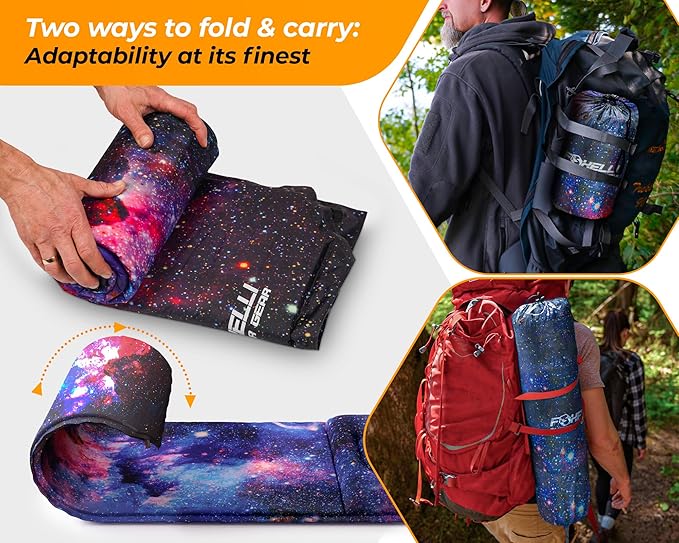 Foxelli Self Inflating Sleeping Pad for Camping Backpacking Hiking Insulated Foam Lightweight Camping Mat Inflatable Camp Mattress with Pillow