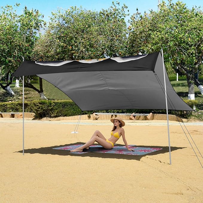 ALAZA Funny Elephant Sunflowers Beach Tent Sun Shelter UPF50+ Protection Beach Shade Canopy w/ 4 Sandbags for Outdoor Camping Fishing Backyard Fun Picnic 10x9 ft