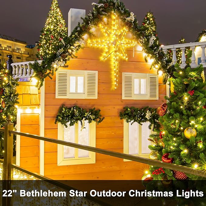 22 Bethlehem Star Outdoor Christmas Lights 90 LEDs Christmas Tree Lights Hanging Lights Mains Powered Polaris Christmas DecorationsStar of Bethlehem Lights for New Year Holiday Wedding Party Decor