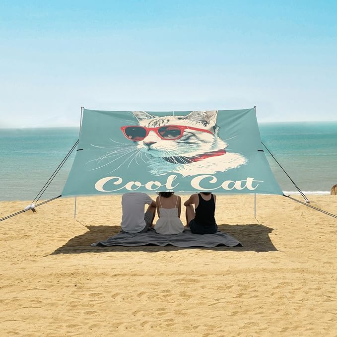 Camping Sun Shelters Cool Cat with Red Frame Glasses Beach Canopy 126 * 110.2in