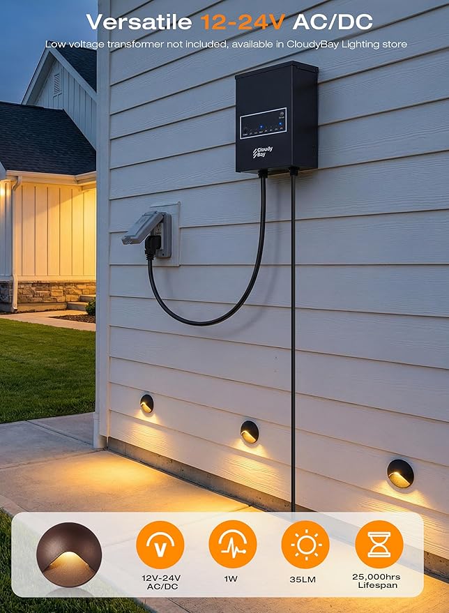 CLOUDY BAY [12 Pack] Anti-Glare Low Voltage LED Deck Lights - 12-24V Recessed Step Riser IP65 In-Ground Outdoor 2700K Warm White Aluminum Housing Oil Rubbed Bronze Finish