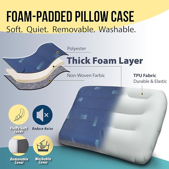 TREKOLOGY ALUFT Pro Inflatable Camping Pillow with Removable Foam-Padded Case - Camp Pillow for Camping &amp Hiking Backpacking Airplane and Travel - Add to Your Outdoor Backpacking Gear Essential