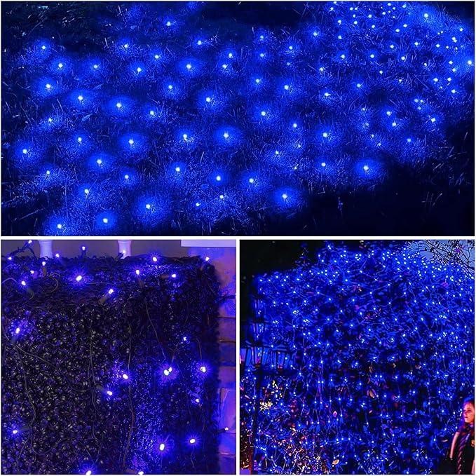 Blue Christmas Net Lights Outdoor 5ft x 6ft Connectable 120Led 8 Modes Waterproof Black Wire 29V Plug in Mesh Net Christmas Lights for Garden Yard Bushes Trunk Xmas Tree Decor (Blue)