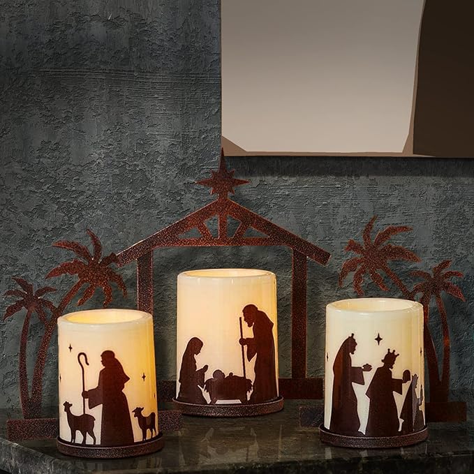 Holiday Nativity Candleholders Christmas Season - A Set Of 3 Flameless Christmas Nativity Scene Candles Holiday Home Decor Accents