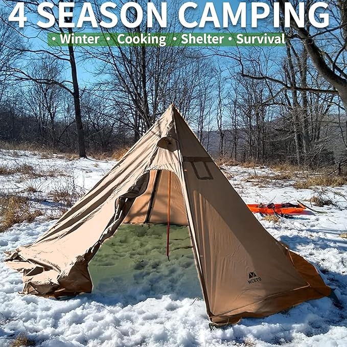 DANCHEL OUTDOOR Backpacking Hot Tent w/Stove Jack Portable Tipi Tent with T6 Titanium Folding Wood Stove for 1-4 Person Winter Camping Hunting3m/4m