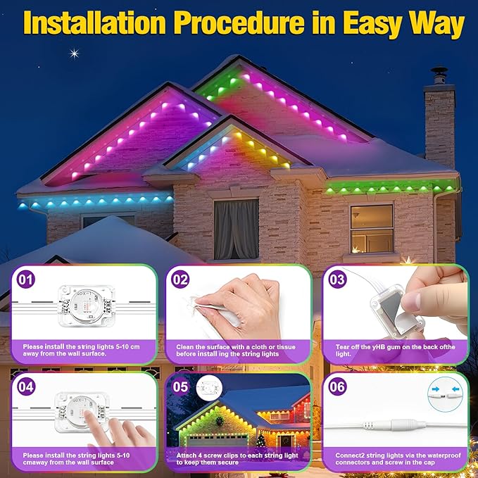 100ft Permanent Outdoor Lights for House St. Patrick's Day House Roof Lighting RGB+IC Smart Outdoor Decor 50 Scene Modes with App/Remote Control IP67 Waterproof Decor Led Lights for Valentine's Day