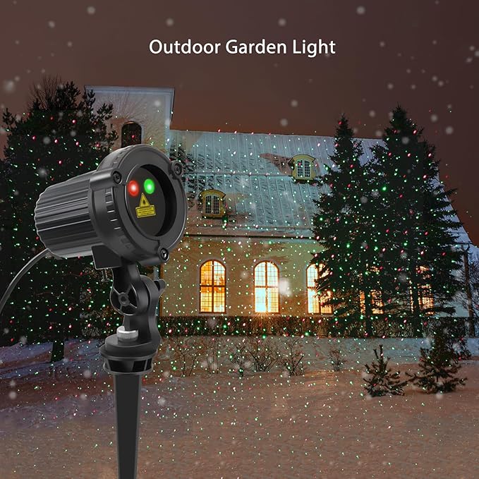 Laser Christmas Projector Lights Outdoor Outdoor Garden Laser Light Landscape Lights with Red and Green Stars IP65 WaterproofCold Resistant. Suitable for Holiday Party Garden Decorati