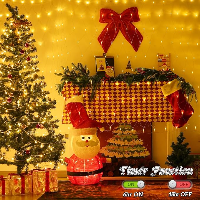 QITONG Net Lights Outdoor Mesh Lights 12ft x 5ft 360 LED Warm White Christmas Light with 8 Modes Connectable Clear Wire Bush Light Plug in