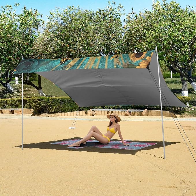 Beach Tent Sun Shelter Highland Cow Sunflowers Lightweight &amp Easy Setup Beach Shade Canopy for Camping Fishing