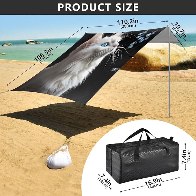 Camping Sun Shelters Beautiful Cat Staring at The Butterfly Beach Canopy 126 * 110.2in