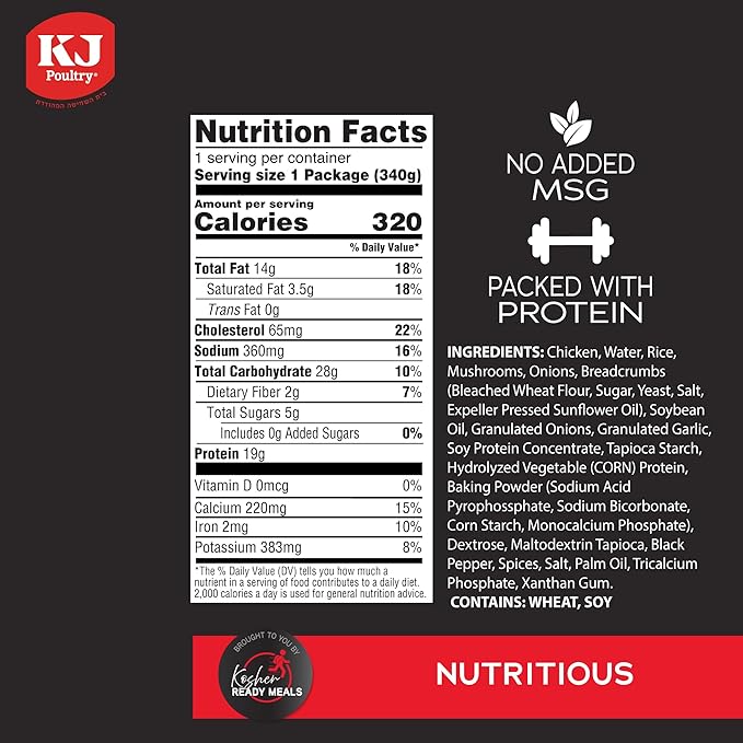 KJ Poultry Kosher Ready Meals - Chicken Meat Balls &amp Mushrooms MRE Meat Meals Ready to Eat Halal (3 Pack) Prepared Entree Fully Cooked Shelf Stable Microwave Dinner Travel Military Camping