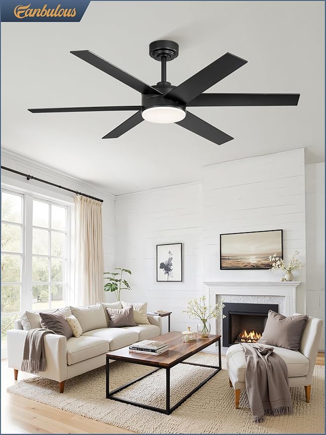 Fanbulous 52 Inch Ceiling Fans with Lights and Remote Reversible 6 Blades Dimmable 3000K-6000K Adjustable Outdoor Ceiling Fans for Patios Large Ceiling Fan for Indoor or Covered Outdoor Black