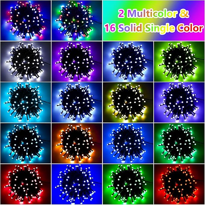 59Ft Solar String Lights Outdoor Waterproof 18 Colors Changing 150 LED Christmas Lights Solar Powered &amp USB with Remote Multicolor Fairy Lighting for Outside Tree Yard Indoor Halloween Decor