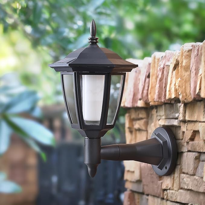 Dynaming 4 Pack Solar Flame Wall Lanterns Outdoor Solar Powered Wall Mounted Sconce Lights Flickering Flame LED Lights Auto On/Off Wall Hanging Lights Waterproof for Garage Stair Patio Porch Yard