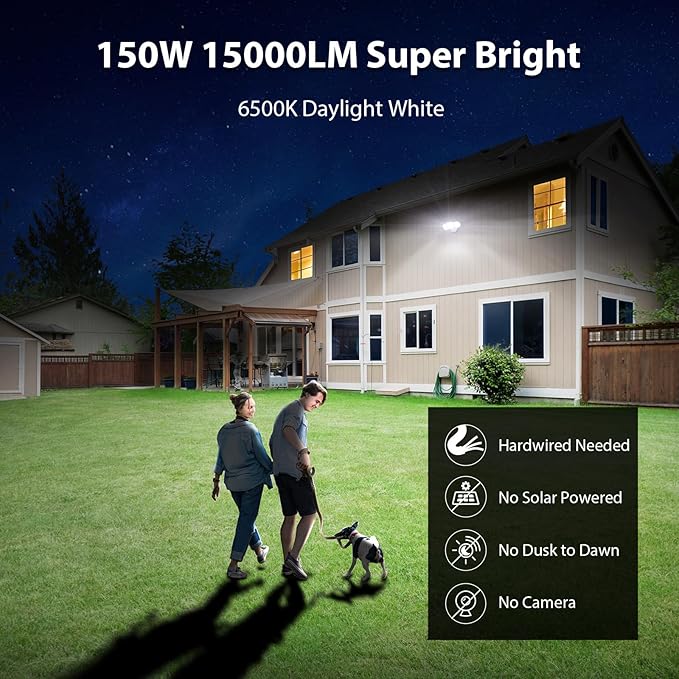 iMaihom 150W Motion Sensor Light Outdoor 15000LM 6500K LED Security Floodlights 3 Adjustable Head Motion Detection Light IP65 Waterproof for Yard Garage White 2pack