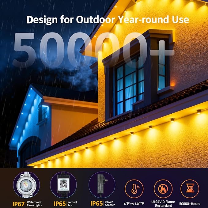 RGB Permanent Outdoor Lights 20FT Smart LED Eaves Lights with APP &amp Remote Control IP67 Waterproof Outdoor String Lights for Christmas HalloweenParty Garden Patio House Decor