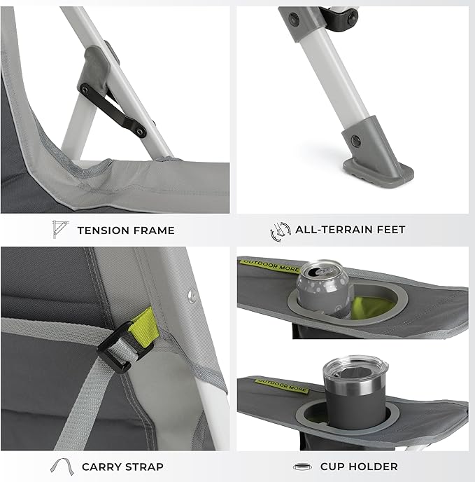 CORE Extra Large Tension Chair | Foldable Chair with Cupholders for Indoor Home or Outdoor Camping | Perfect for Concert Seat Sports Beach Travel &amp Picnic