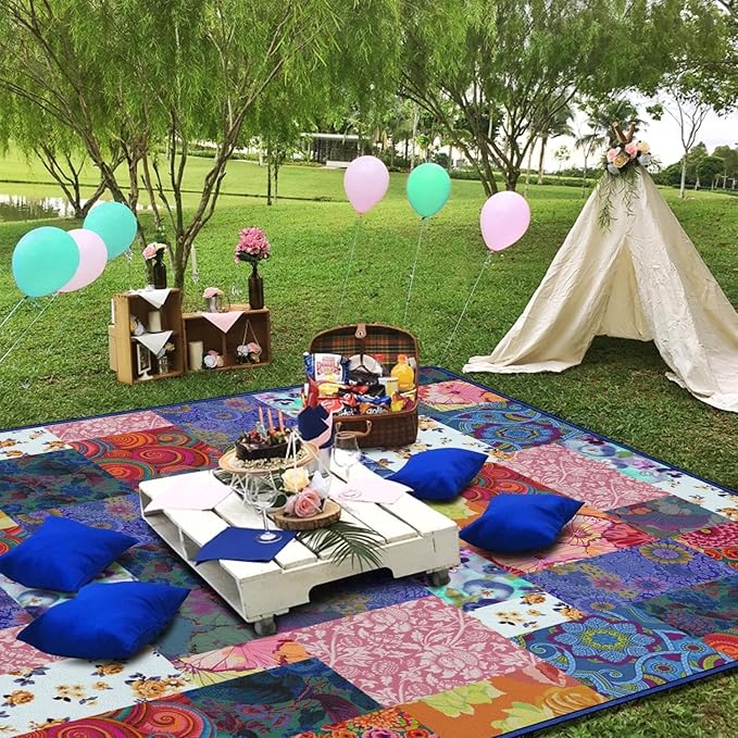 Extra Large Picnic Blankets Waterproof Foldable (80 x 80) Beach Blanket Waterproof Sandproof3-Layer Thicking Mat Outdoor Packable Camping Blanket