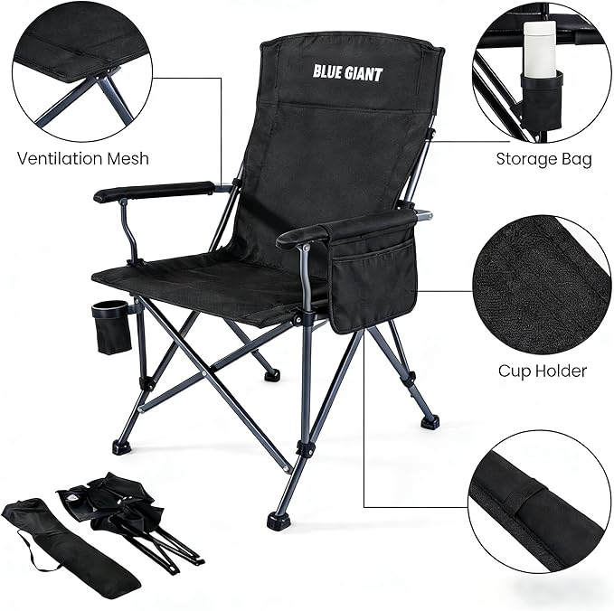 Reclining Folding Fishing ChairLightweight Beach Chair with Breathable Cushion Portable Outdoor Chair for Fishing Camping Beach &amp Travel (Black)