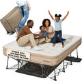 Queen Air Mattress with Frame Self Inflating/Deflating Blow Up Bed for Adults - PeakRest Camping Cot with Mattress - Portable Queen Size with Travel Rolling Case on Wheels