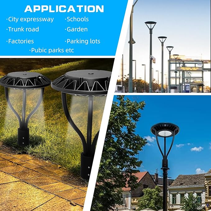 Led Post Top Light 60W Circular DLC/ETL Listed LED Street Area Post Top Light Outdoor IP65 Waterproof Pathway Pole Yard Light Fixture (100W)