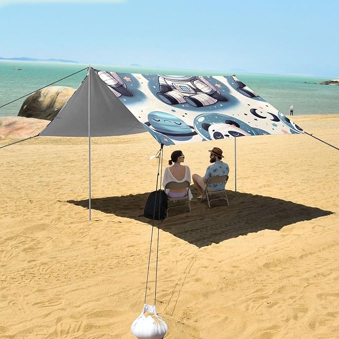 Sleeping Panda in Space Camping Sun Shelter Beach Tent Portable Beach Sun Shade Outdoor Canopy for Camping Trips Fishing Picnic