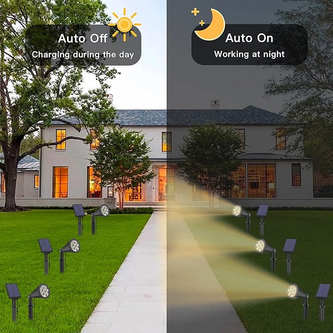 MEIHONG Solar Spot Lights Outdoor Warm White LED Landscape Lamp Dusk to Dawn 2-in-1 Solar Spotlight for Trees Lights for Garden Porch Walkway Patio (4 Pack)