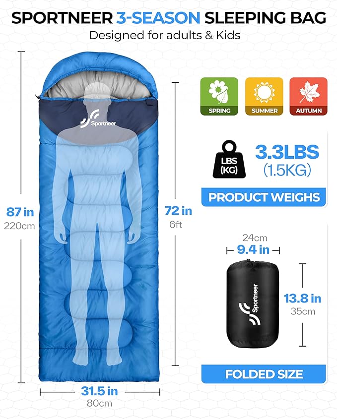 Sportneer Sleeping Bag for Adults &amp Kids Cold Weather &amp Warm Waterproof Camping Sleeping Bag Compact Portable for Camping Hiking &amp Travel