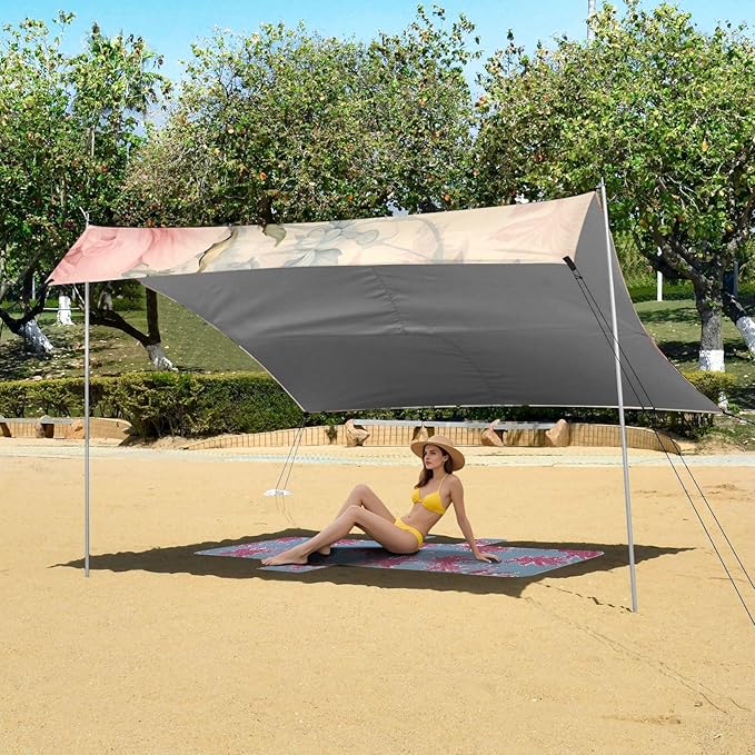 Beach Tent Sun Shelter Elegant Graceful Peony Lightweight &amp Easy Setup Beach Shade Canopy for Camping Fishing