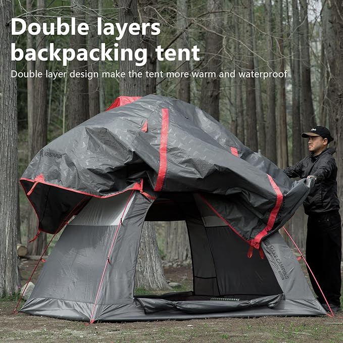 BISINNA Lightweight 3 Season Camping Tent for 2/2.5/3 Person Waterproof UPF40+ Backpacking Tent with Double Layer Ventilation Easy Setup for Family Camping Hiking Outdoor Adventures