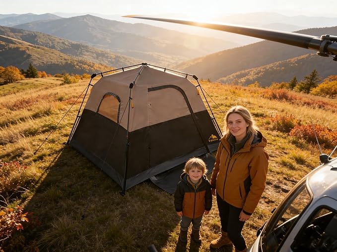 3/4 Person Camping Tent with 1 Door 4 Windows and Upgraded Ventilation– Instant Setup Waterproof 8'x 8'x 67''Oxford Fabric Floor Pop Up in 60 Seconds Includes Rainfly and Backpack