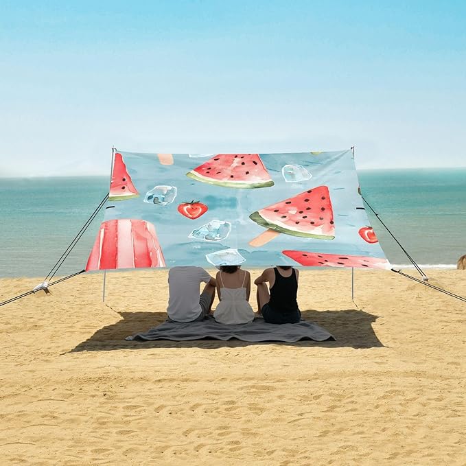 Beach Tent Sun Shelter Summer Watermelon Popsicles Lightweight &amp Easy Setup Beach Shade Canopy for Camping Fishing