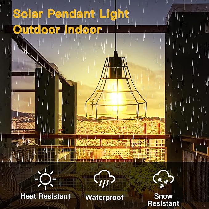 Solar Pendant Lights Outdoor Indoor with Remote Chicken Coop Lights Solar Powered Shed Light with ON Off SwitchSolar Indoor Lights for House Garage Greenhouse Patio Barn Storage