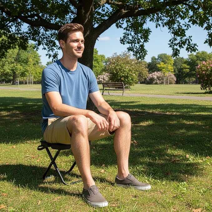 11.8 Foldable Backpack Stool Carbon Steel Collapsible Portable Pocket Chair Thickened Folding Camp Stool 350lbs for Adults Hiking Purse Stools Black