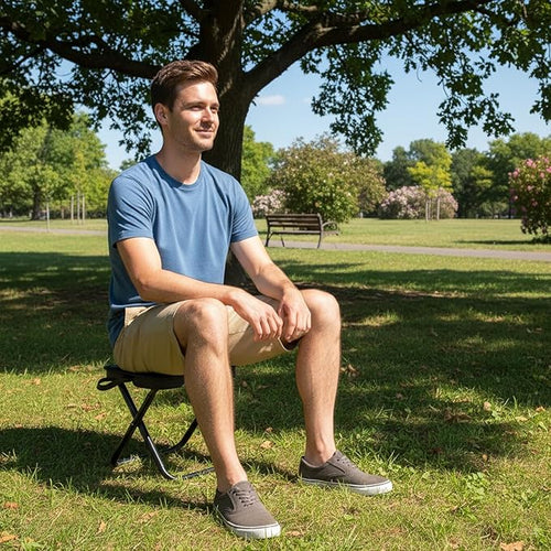 11.8 Foldable Backpack Stool Carbon Steel Collapsible Portable Pocket Chair Thickened Folding Camp Stool 350lbs for Adults Hiking Purse Stools Black