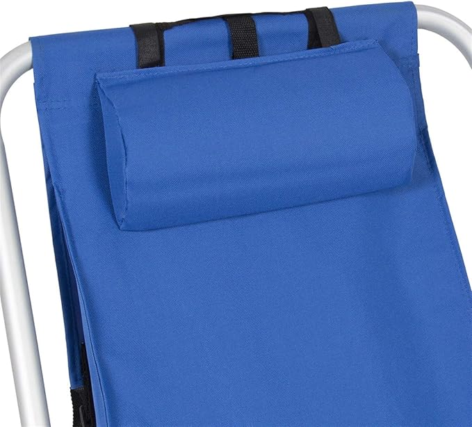 Folding Backpack Beach Chair 4 Position Portable Camping Chair with Headrest Cup Holder and Wooden Armrests (Blue 1 Pack)