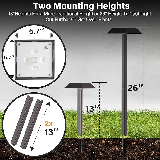 Bobcat Solar Landscape Pathway Lights Super Bright with 2-in-1 Warm White and Daylight Modes Solar Lights Outdoor Waterproof for Outdoor Path Sidewalk Driveway Yard or Walk Way (4 Pack)