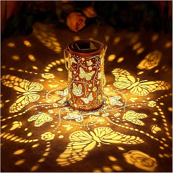 Butterfly Solar Lanterns Outdoor Waterproof Hanging Solar Lights Butterfly Gifts for Women Men Metal Decorative LED Lanterns for Garden DecorYardPatioLawnTabletopPathway