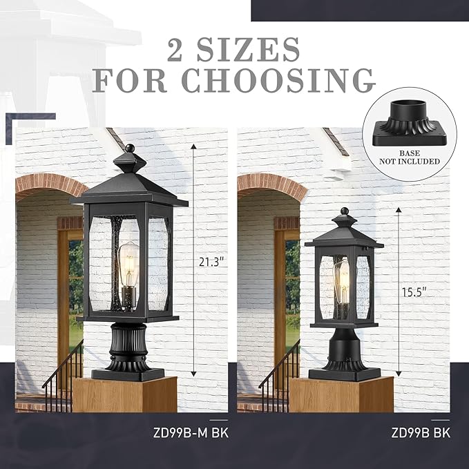 zeyu 16 Inch Outdoor Lamp Post Light Farmhouse Exterior Post Light Fixture for House Patio Yard Die-Cast Aluminum with Seeded Glass Shade Black Finish ZD99P BK