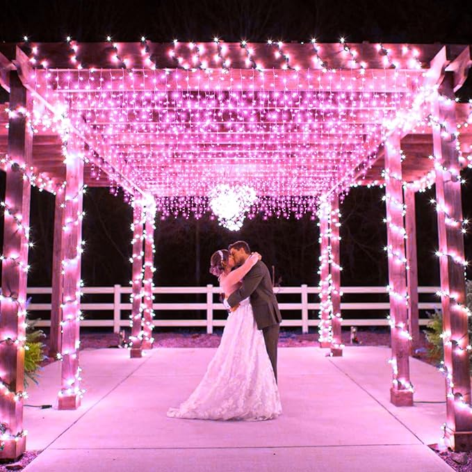 33FT 400 LED Icicle Lights for Outside Christmas String Light with 8 Modes 75 Drops Waterproof Plug in Valentines Lights Outdoor for House Room Yard Party Wedding Xmas Decorations Pink