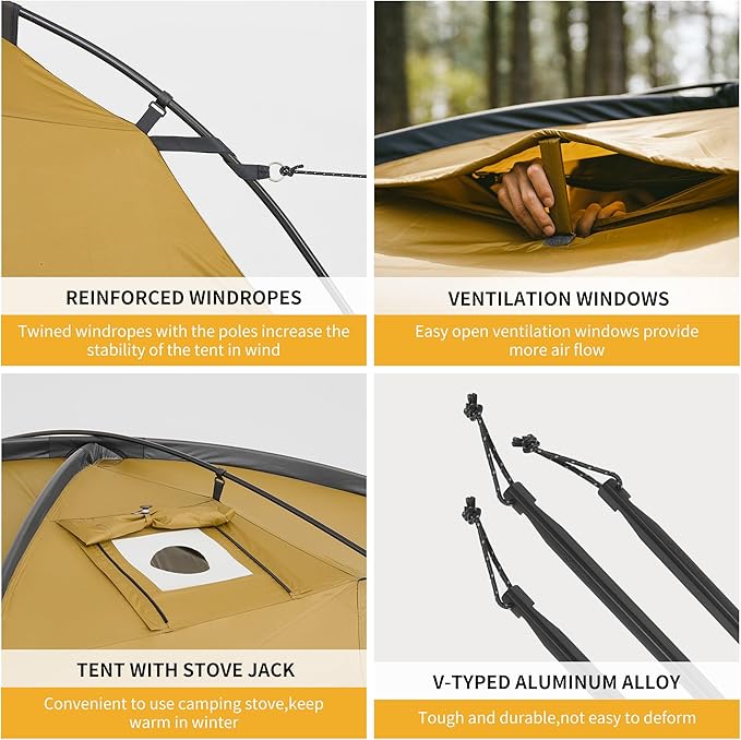 Naturehike Dune Hot Tent with Stove JackDouble Layer 4 Season TentWaterproof 2-4 Person Tents for Camping