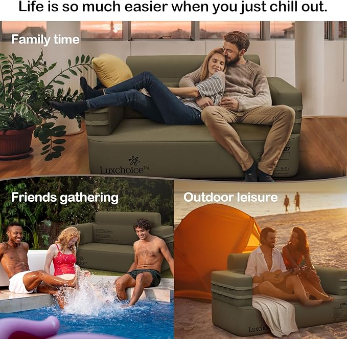 Inflatable Couch Multifunctional Durable Inflatable Sofa with Built in Pump Inflatable Furniture Portable Blow Up Couch for Camping Backyard Outdoor Glamping Inflatable Chair Movie Loveseat | Auto Cor