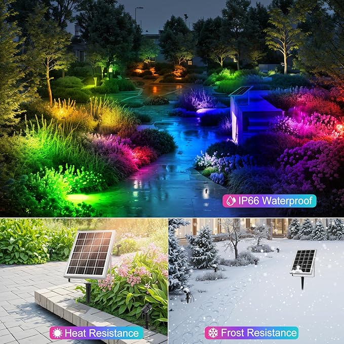 MEIHUA Solar Spot Lights Outdoor Color Changing 6 in 1 Solar Landscape Lighting RGB Spotlights with Remote Control IP66 Waterproof Solar Lights Outdoor Garden for Pathway Yard Pool Tree