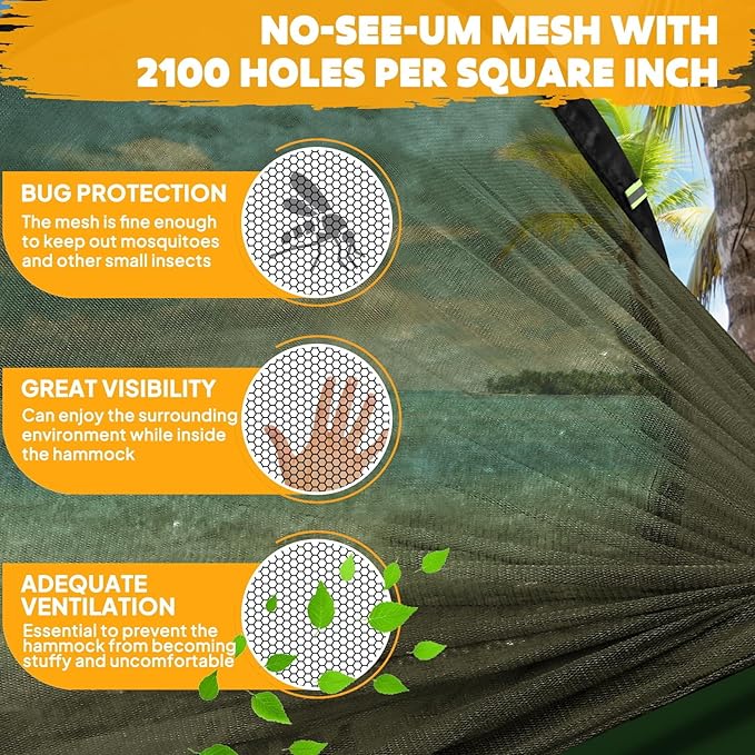 Chihee Ultra-Light Travel Camping Hammock Pop-up Net Hammock 660lbs Load CapacityBreathableQuick-Drying Parachute Nylon 2 Premium Carabiners2 Tree Slings Included for Outdoor Backpacking Hiking