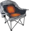 Black Sierra Heated Fleece Camping Chair for Adults Oversized Outdoor Seat with Plush Padding Supports 400lbs Cup Holders and Carry Bag Heavy Duty Folding Chair for Tailgating or Patio (Black)